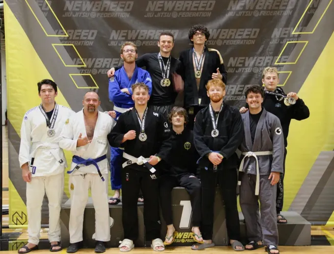Ethos BJJ team on the podium at a tournament